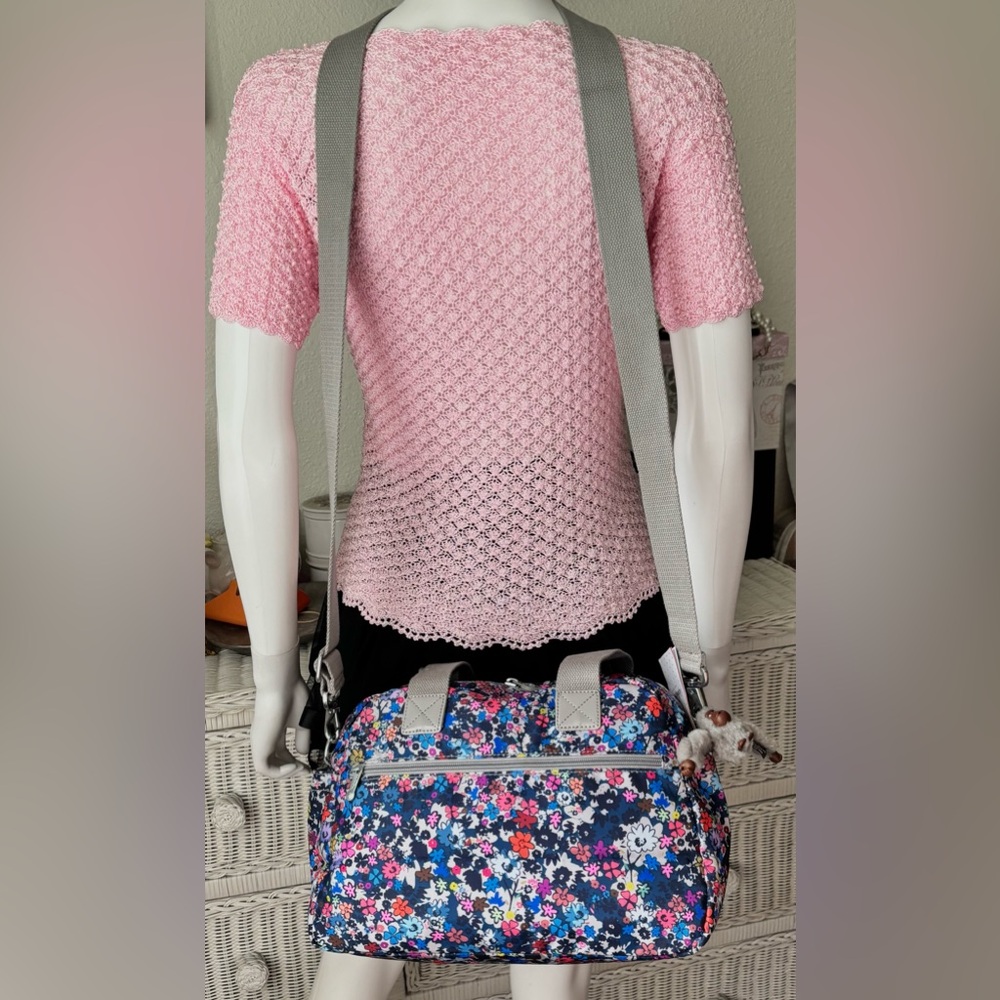 Kipling Defea Glorious Traveler Convertible Crossbody Bag Blue Floral HB3510 NWT